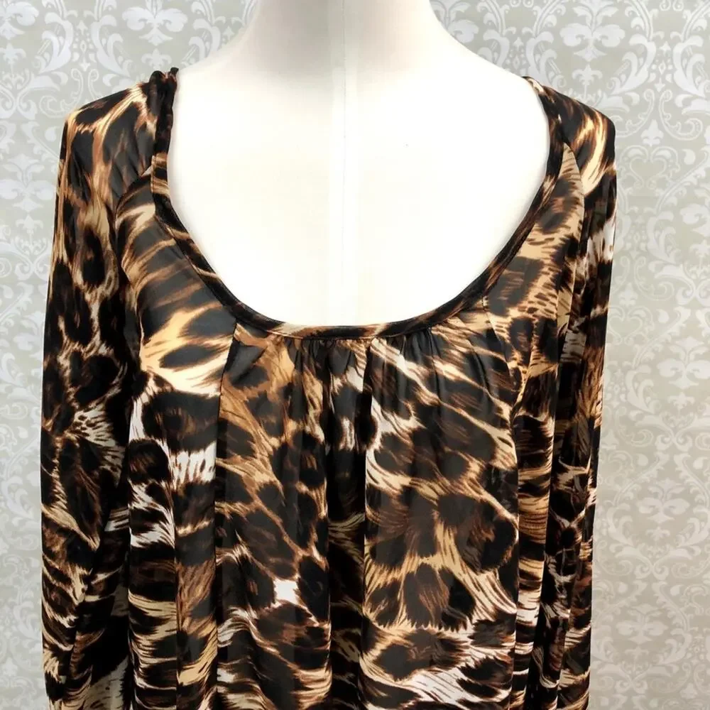 Show Me Your Mumu Small NWT Womens Brown Black Leopard Sheer Popover Blouse - Picture 2 of 6